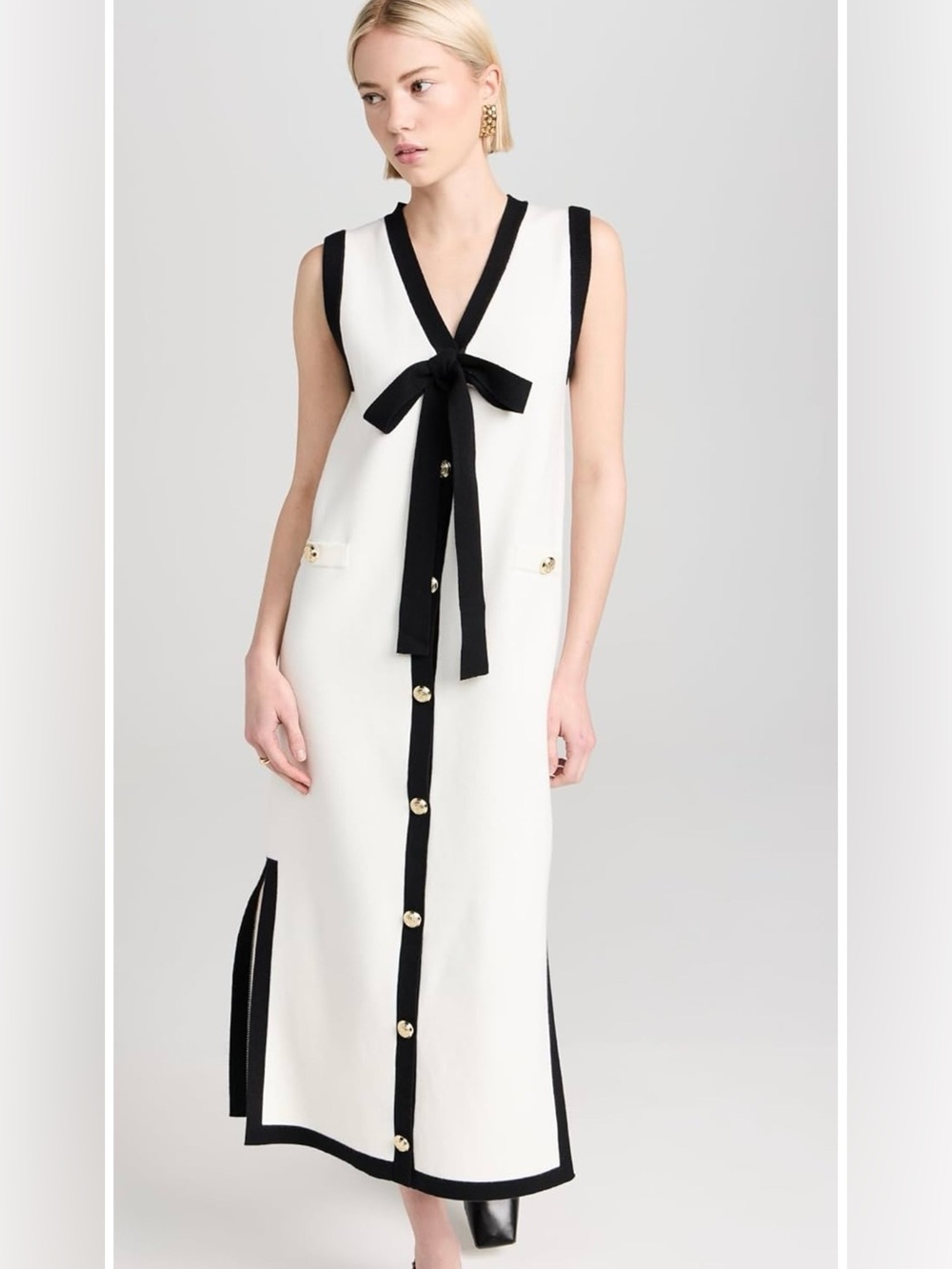 English Factory White Maxi Dress with Black Trim and Bow